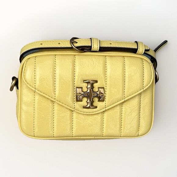 NWT Tory Burch Kira Patent Camera Bag Lemon Yellow 142808 Puffy Crossbody Mini - Picture 2 of 16